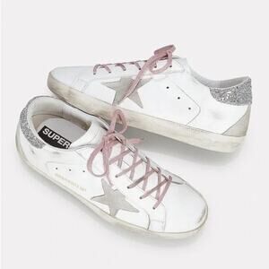 Golden Goose Superstar Private Edition White Leather Glitter Sneakers Size 37
